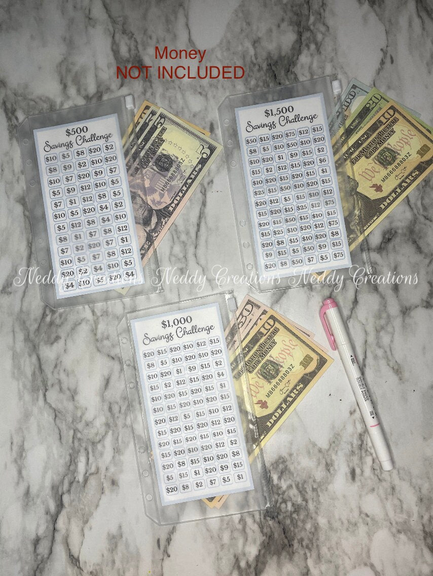 Bundle, Savings Challenge, Savings Challenge Envelopes, Savings Challenge Tracker, Savings Challenge Bundle, 500, 1000, 1500, Laminated